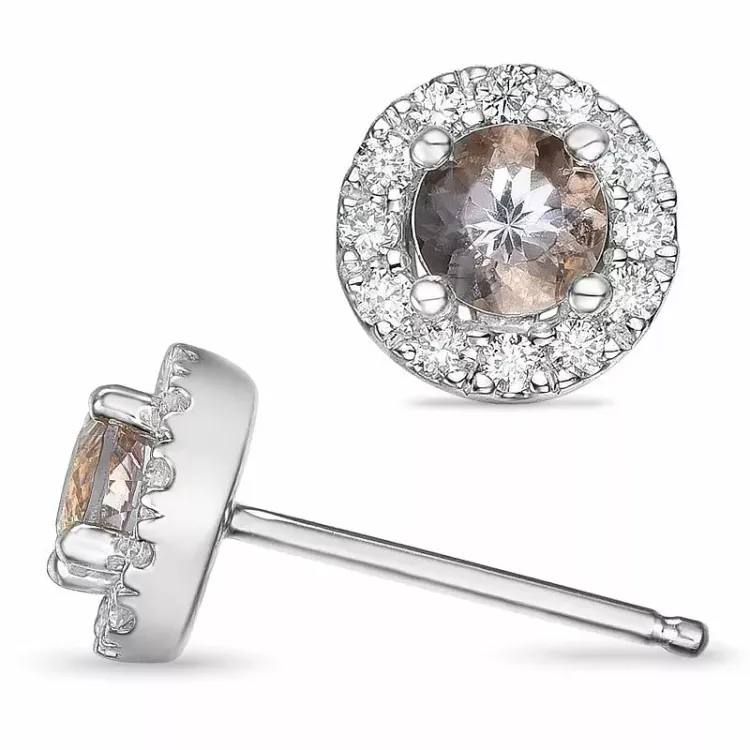 runde morganit diamantøreringe i 14 karat hvidguld med morganit og diamant