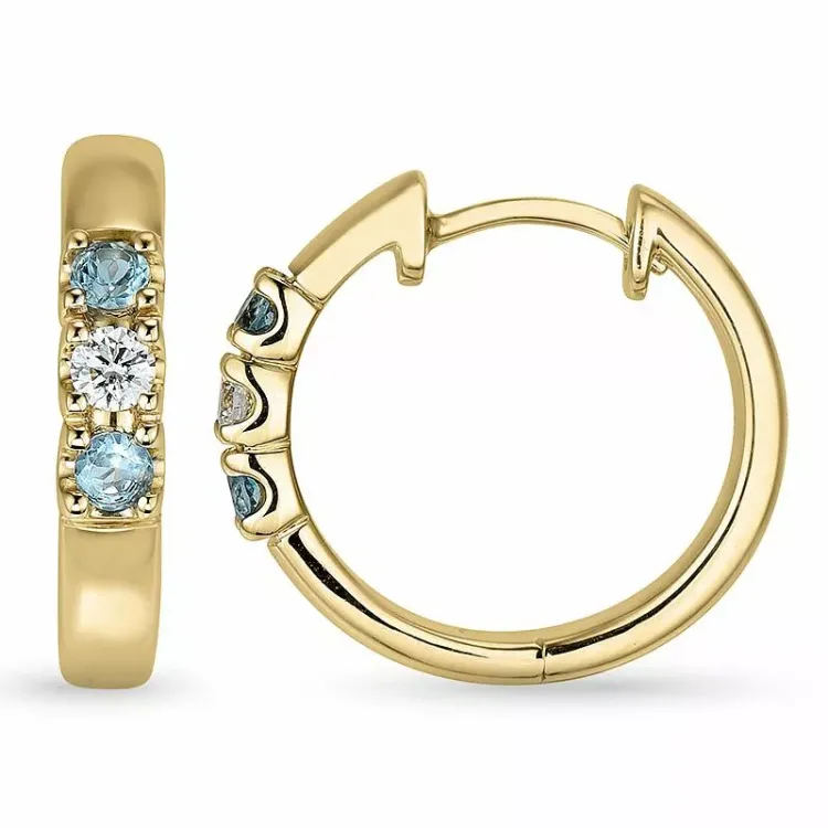 15 mm topas creoler i 14 karat guld med topas og diamant