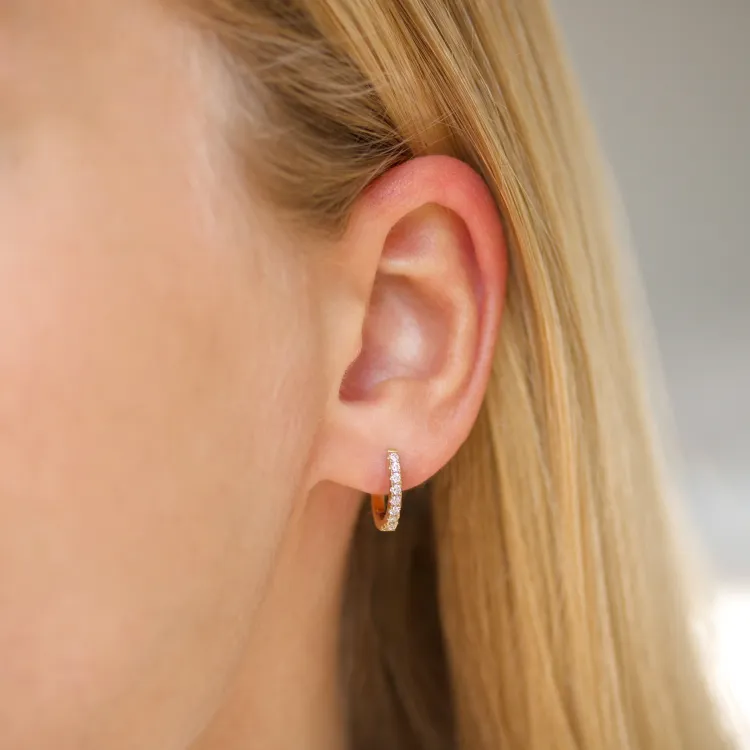 12 mm creoler i 14 karat guld med diamant 