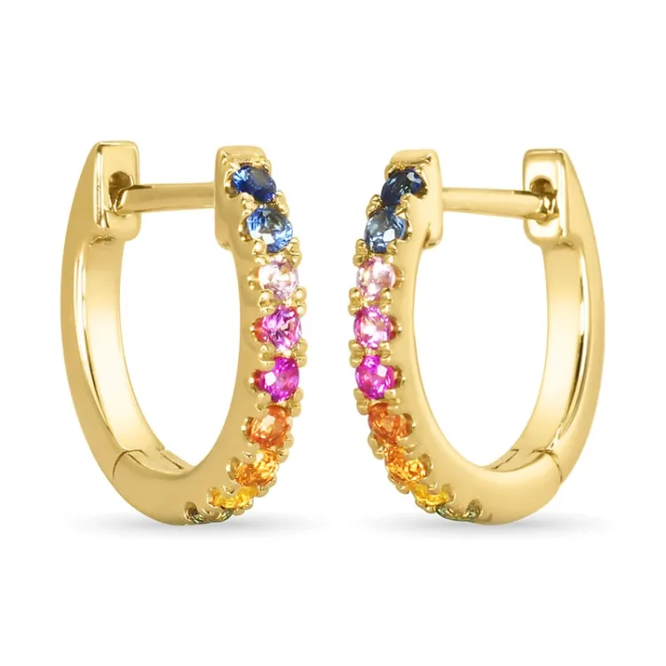 12 mm regnbuefarvede safir creoler i 14 karat guld med safir 