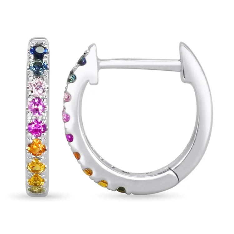 12 mm regnbuefarvede safir creoler i 14 karat hvidguld med safir 