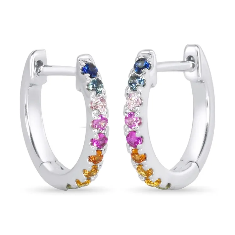 12 mm regnbuefarvede safir creoler i 14 karat hvidguld med safir 