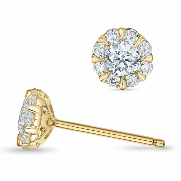 runde diamant ørestikker i 14 karat guld med diamant og diamant