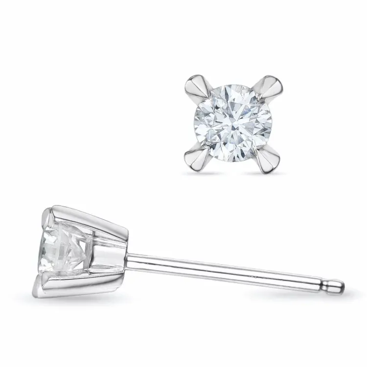 2 x 0,20 ct solitaireørestikker i 14 karat hvidguld med diamant