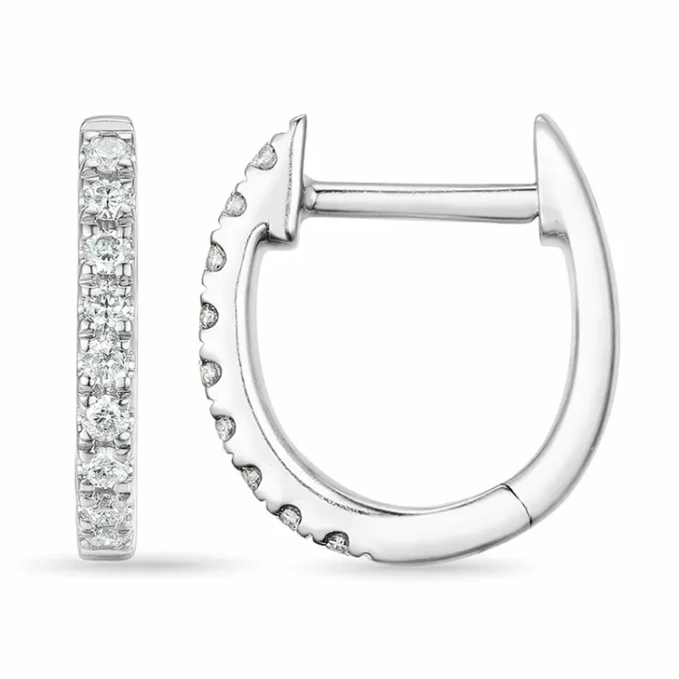 8 mm creoler i 14 karat hvidguld med diamant 