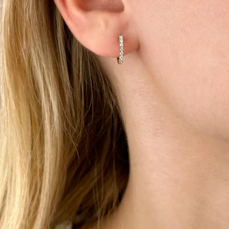 12 mm diamant creoler i 14 karat guld med diamant 