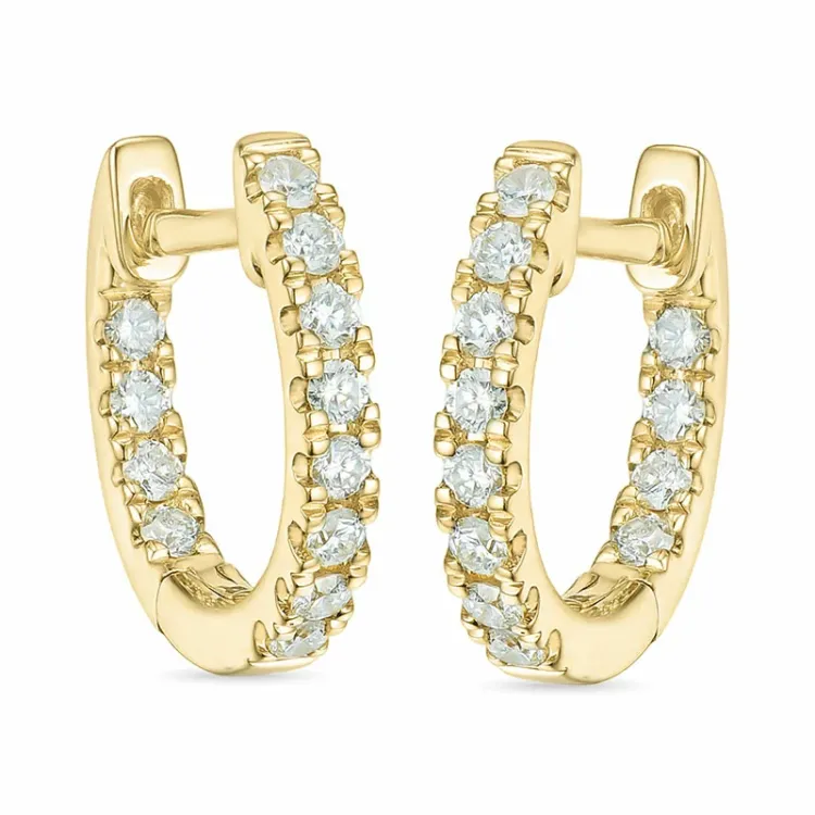 12 mm diamant creoler i 14 karat guld med diamant 