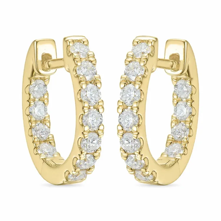 14 mm diamant creoler i 14 karat guld med diamant