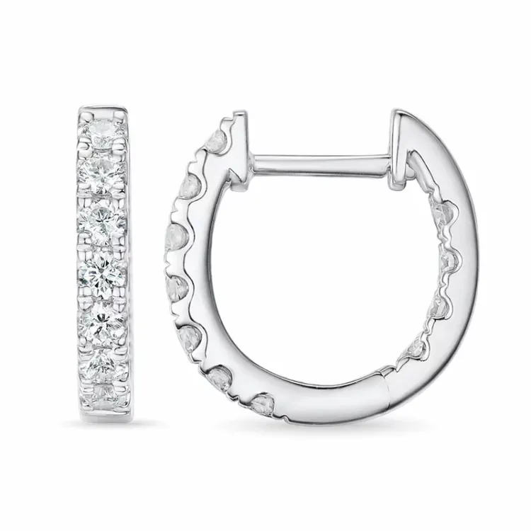14 mm diamant creoler i 14 karat hvidguld med diamant