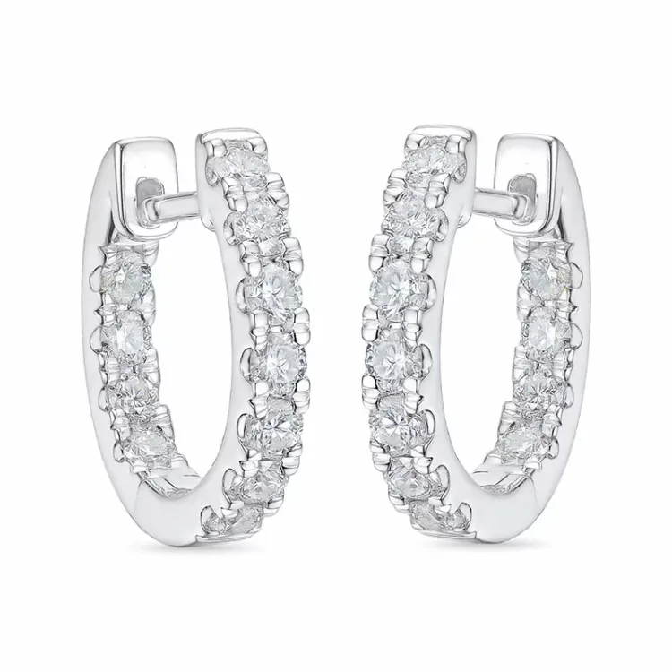 14 mm diamant creoler i 14 karat hvidguld med diamant