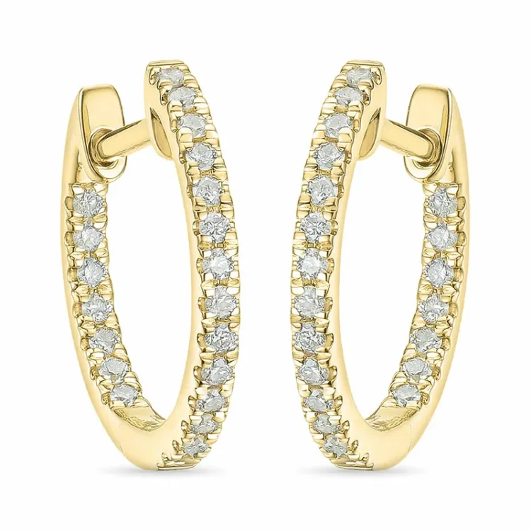 15 mm diamant creoler i 14 karat guld med diamant 