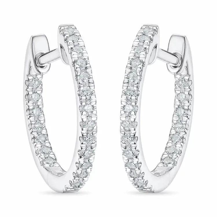 14 mm diamant creoler i 14 karat hvidguld med diamant