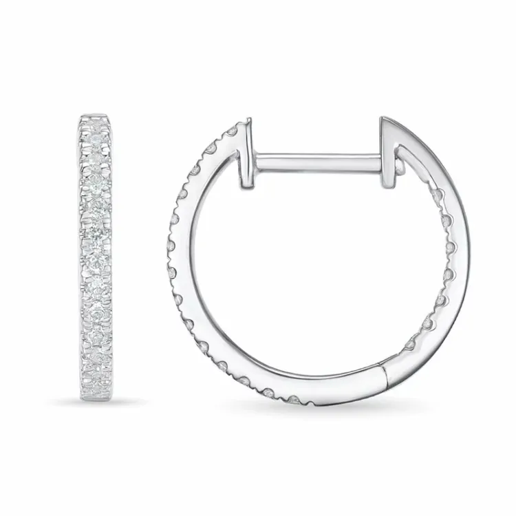 14 mm diamant creoler i 14 karat hvidguld med diamant
