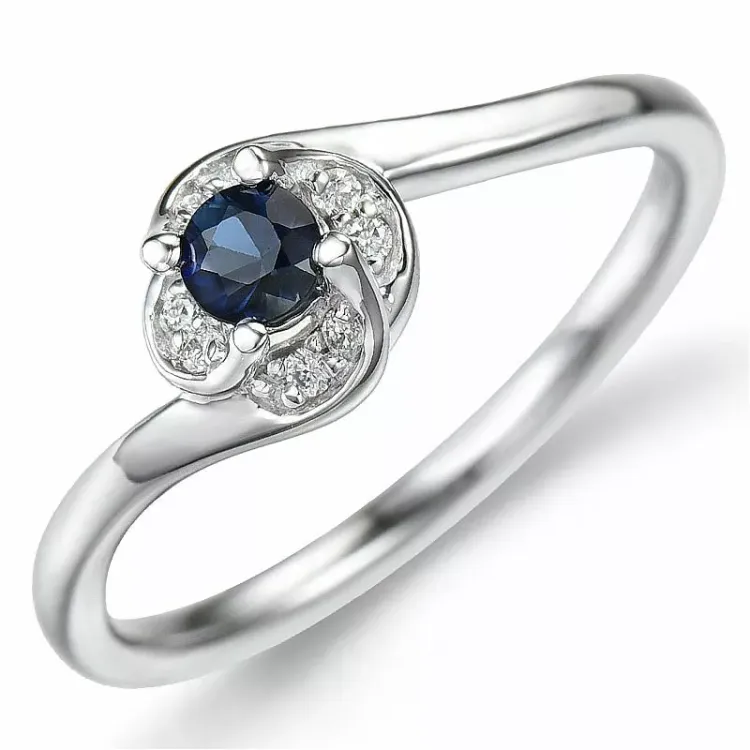 blomster safir diamantring i 14 karat hvidguld 0,21 ct 0,04 ct