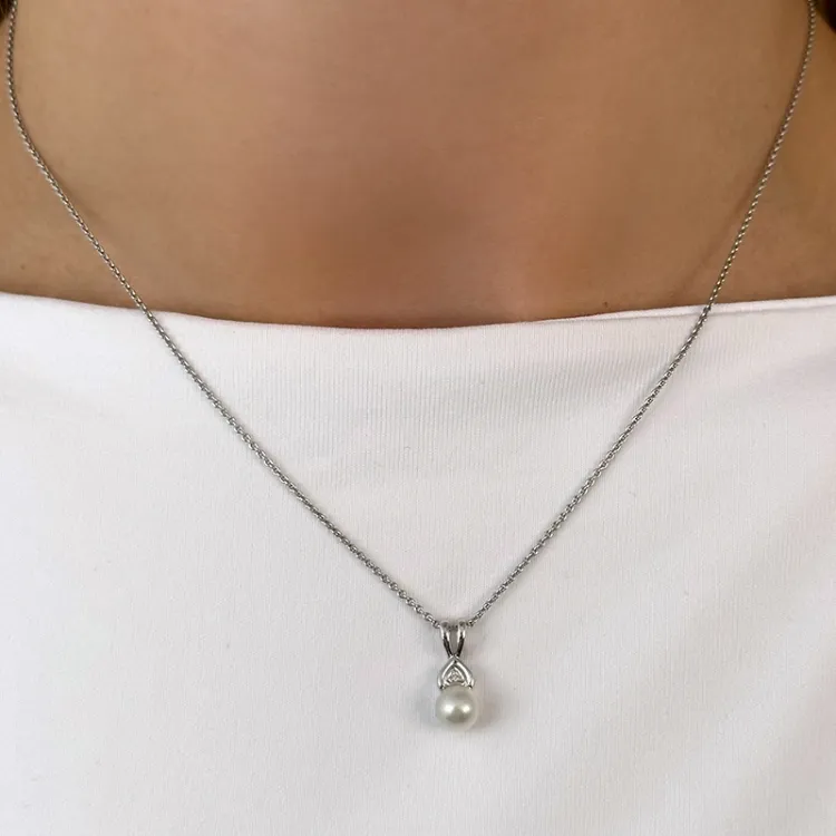 Perle diamantvedhæng i 14 karat hvidguld 0,007 ct