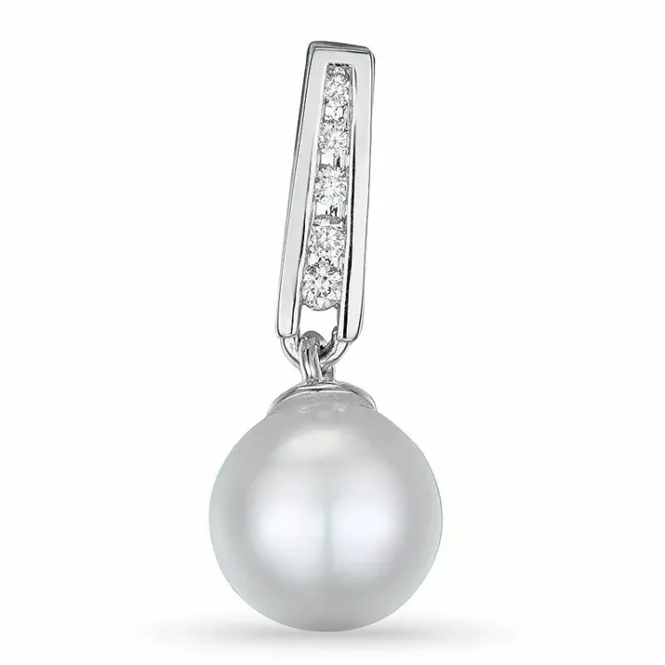 Perle diamantvedhæng i 14 karat hvidguld 0,05 ct
