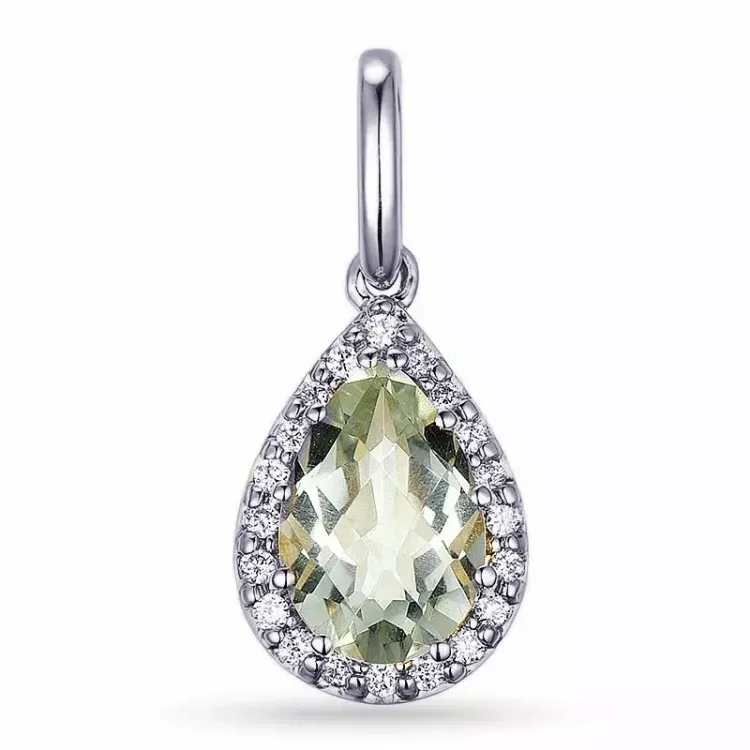 grøn ametyst diamantvedhæng i 14 karat hvidguld 0,10 ct 1,55 ct