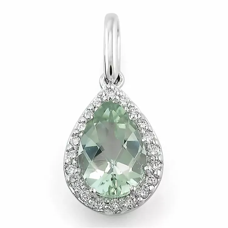 Grøn ametyst diamantvedhæng i 14 karat hvidguld 0,10 ct 1,55 ct