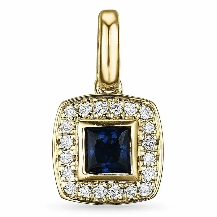Firkantet safir diamantvedhæng i 14 karat guld 0,08 ct 0,35 ct