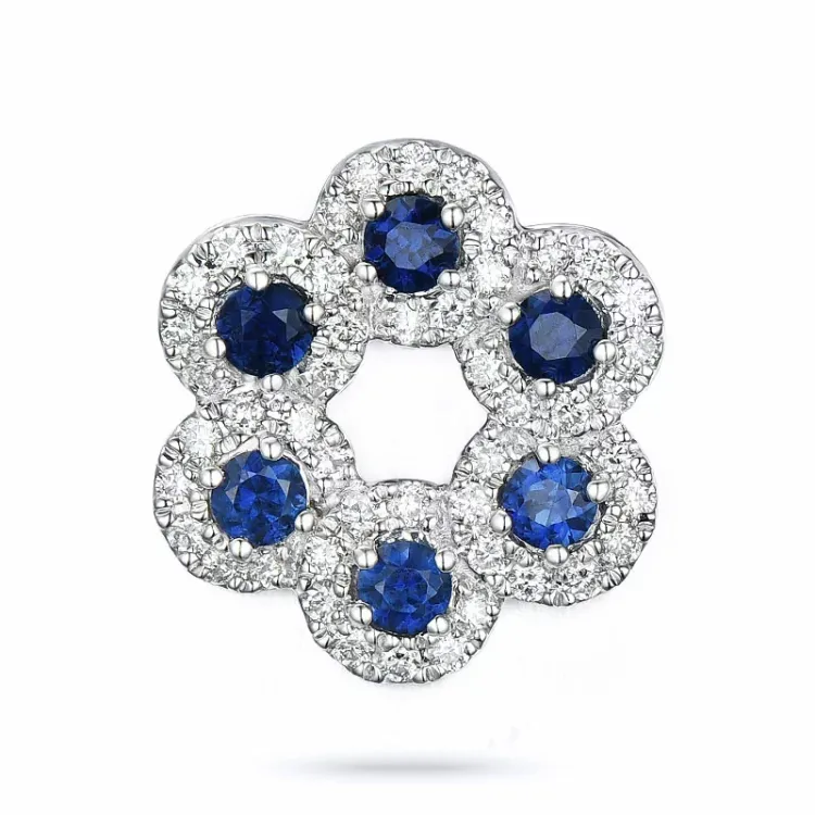 blomster safir diamantvedhæng i 14 karat hvidguld 0,31 ct 0,54 ct