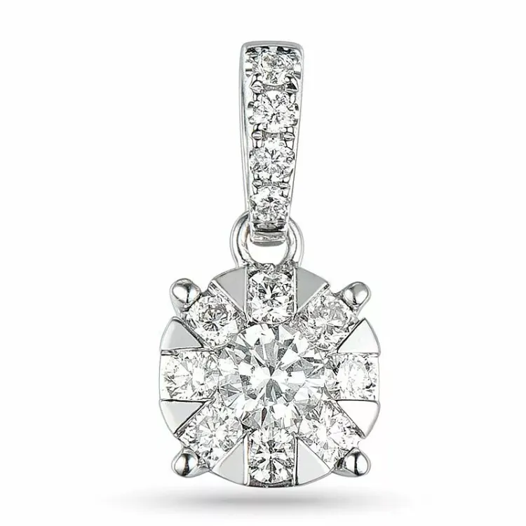Rundt diamantvedhæng i 14 karat hvidguld 0,10 ct 0,14 ct