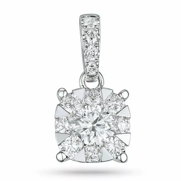 Rundt diamantvedhæng i 14 karat hvidguld 0,15 ct 0,18 ct