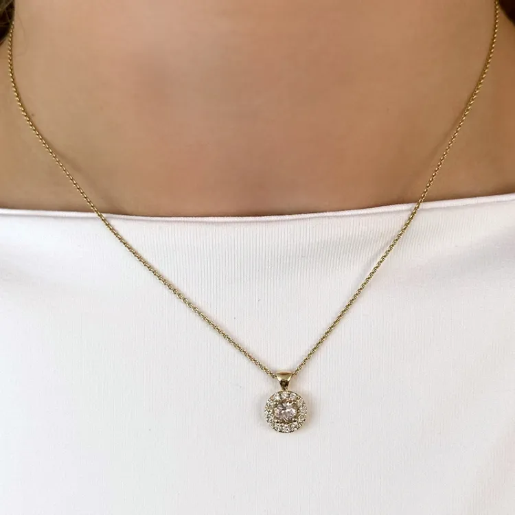 rundt morganit diamantvedhæng i 14 karat guld 0,43 ct 0,22 ct