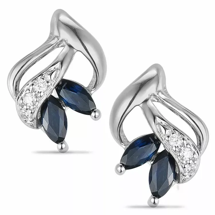 blomster safir diamantøreringe i 14 karat hvidguld med diamant og safir