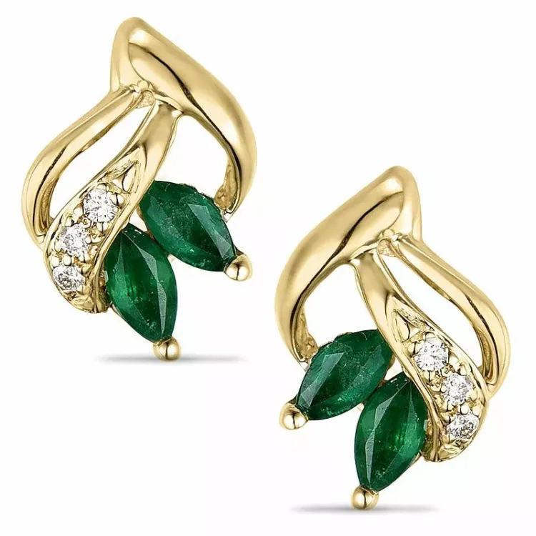 blomster smaragd diamantøreringe i 14 karat guld med diamant og smaragd