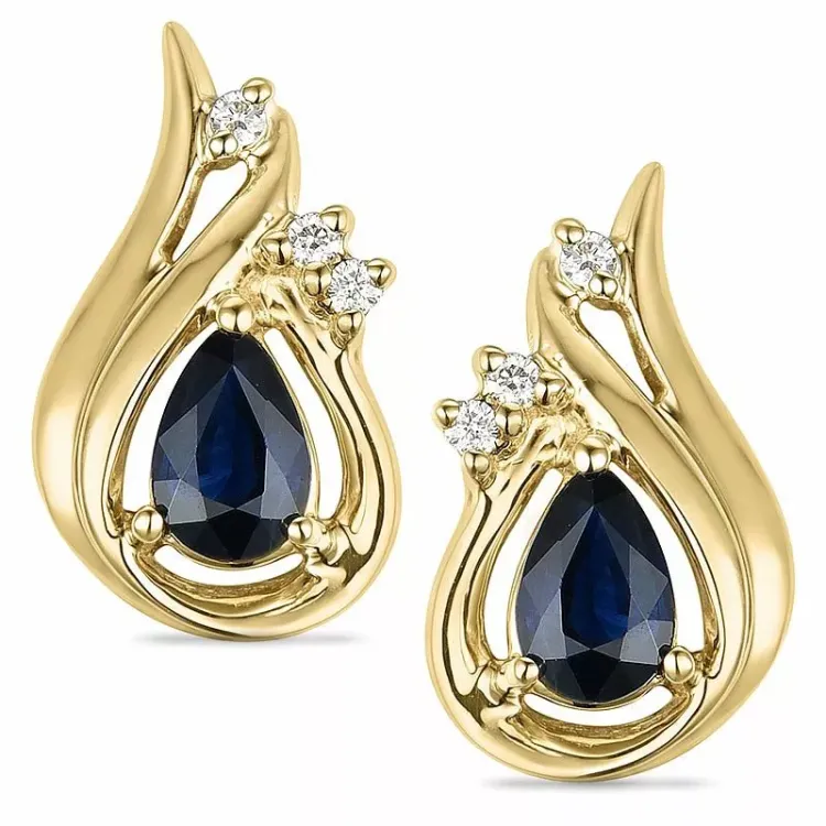 dråbe safir diamantøreringe i 14 karat guld med diamant og safir
