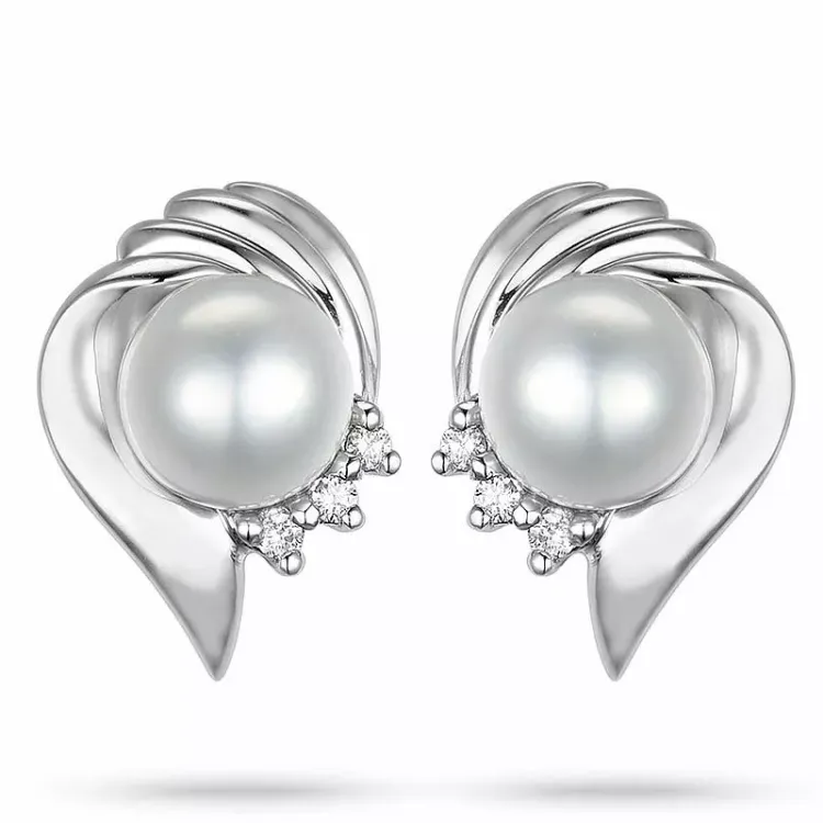 blomster perle diamantøreringe i 14 karat hvidguld med diamant 
