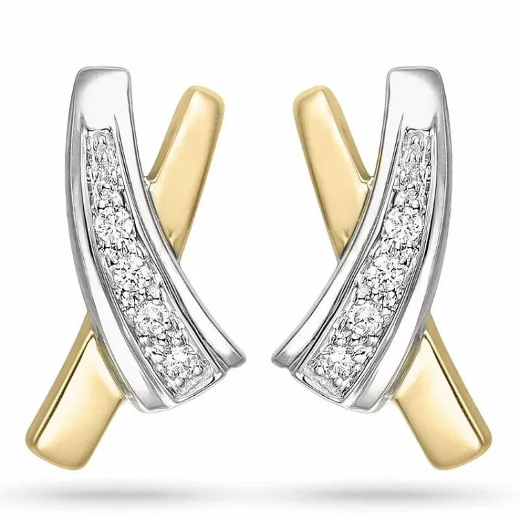 Diamant øreringe i 14 karat guld og hvidguld med diamanter