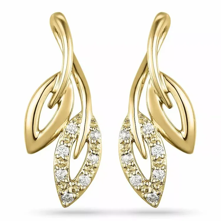 Blad diamant øreringe i 14 karat guld med diamanter 