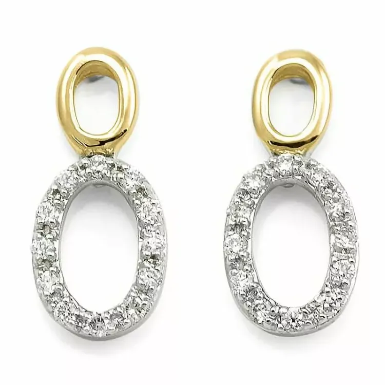 ovale diamant øreringe i 14 karat guld og hvidguld med diamant