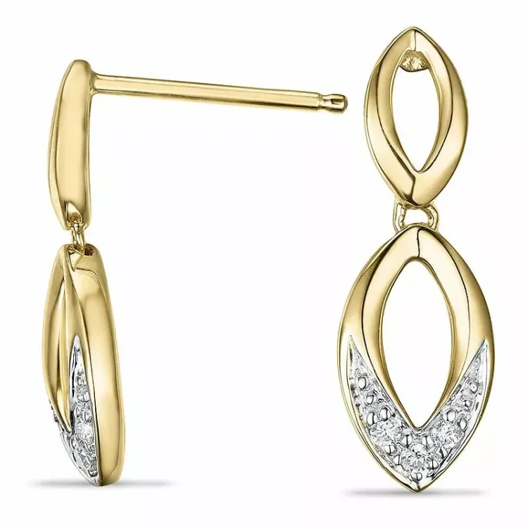 ovale diamant øreringe i 14 karat guld og hvidguld med diamant