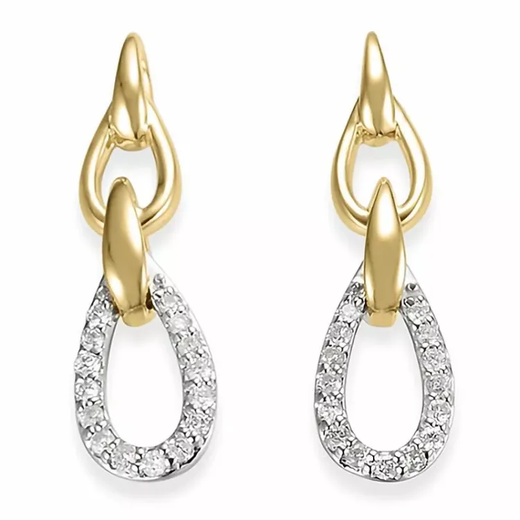 ovale diamant øreringe i 14 karat guld og hvidguld med diamant