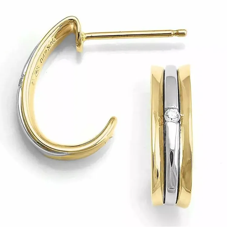 Diamant halvcreoler i 14 karat guld og hvidguld med diamanter