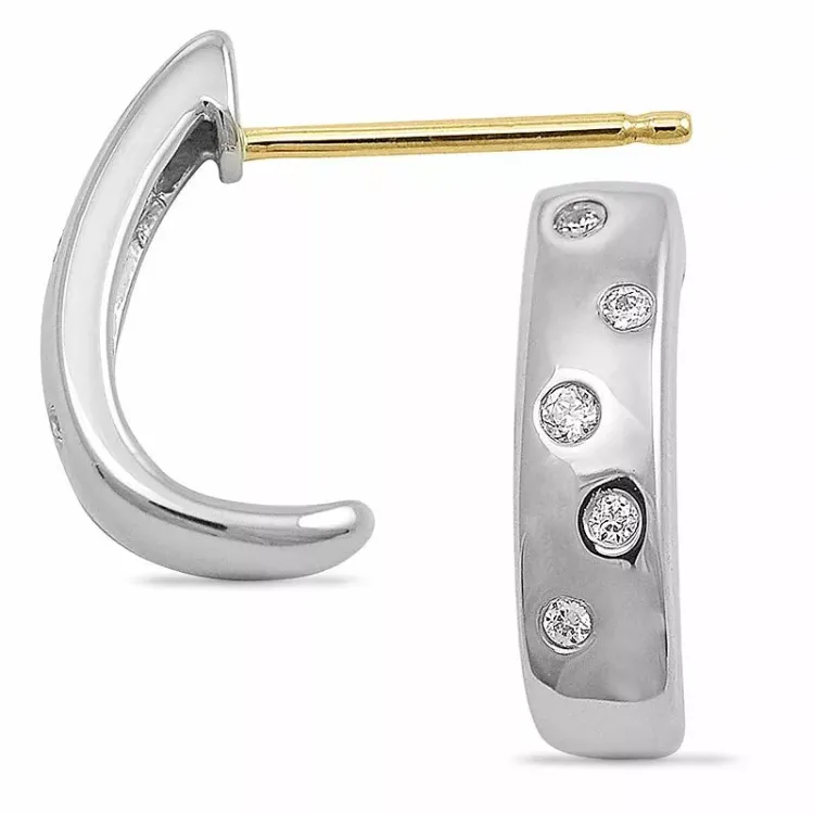 diamant halvcreoler i 14 karat guld og hvidguld med diamant 