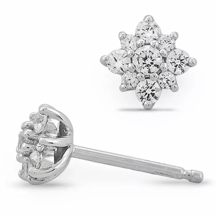 Blomster diamantøreringe i 14 karat hvidguld med diamanter