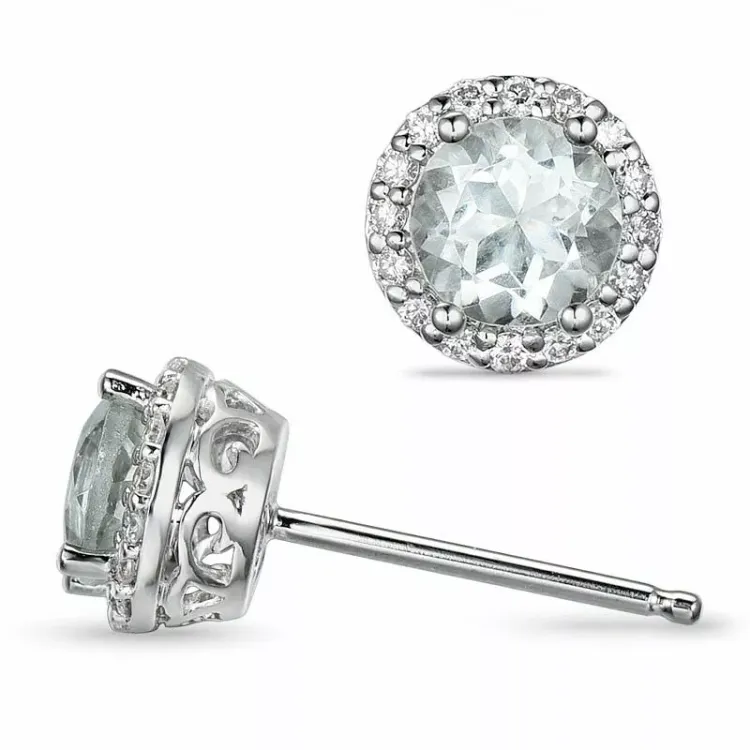 runde grønne ametyst diamantøreringe i 14 karat hvidguld med diamant og ametyst