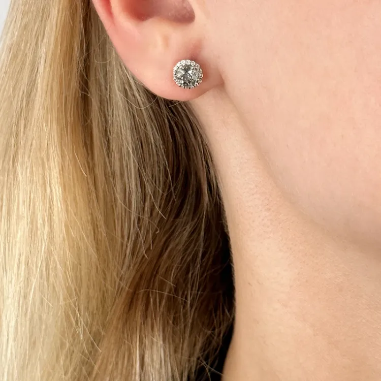 runde grønne ametyst diamantøreringe i 14 karat hvidguld med diamant og ametyst
