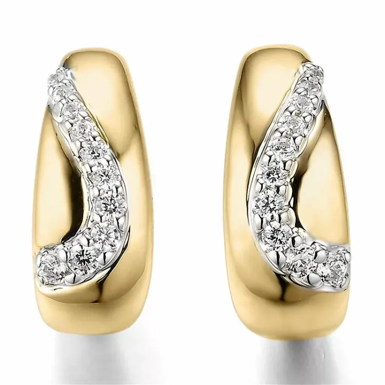 Diamant halvcreoler i 14 karat guld og hvidguld med diamanter 