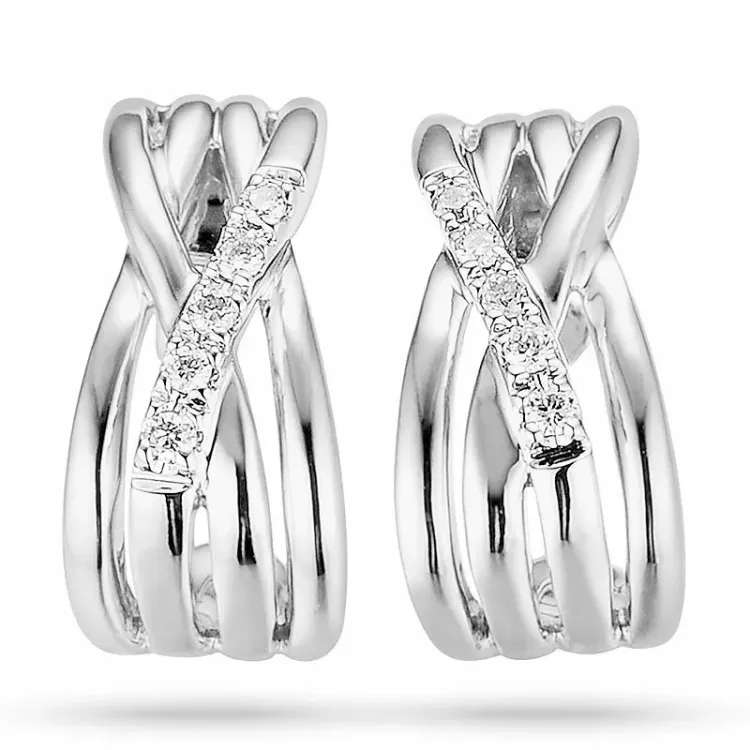 Diamant halvcreoler i 14 karat hvidguld med diamanter