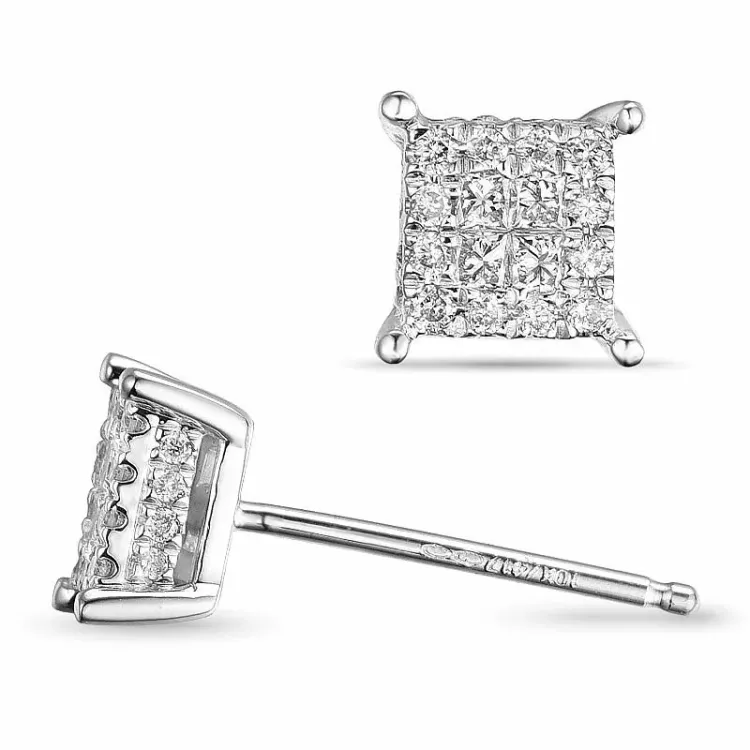 firkantet diamantøreringe i 14 karat hvidguld med diamant og diamant 