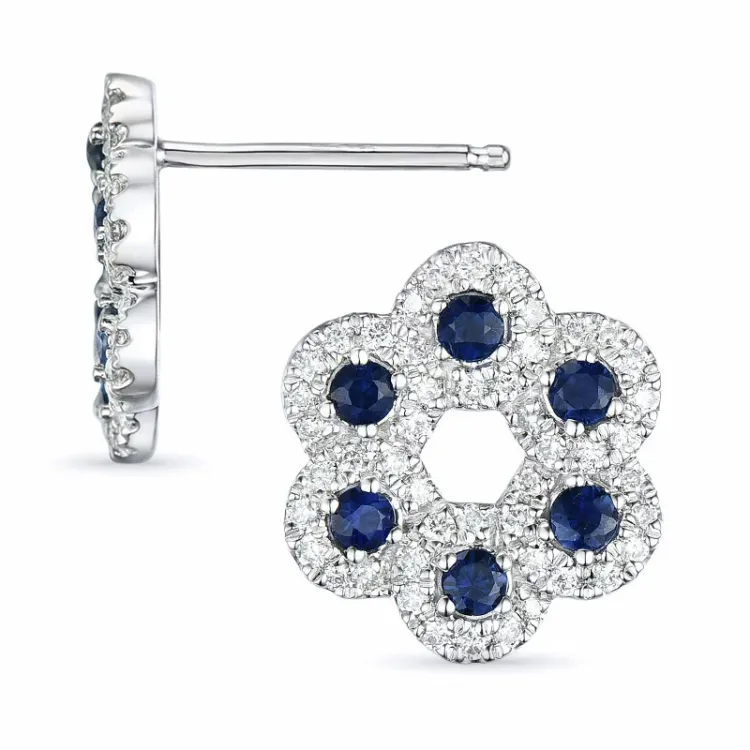 blomster safir brillantøreringe i 14 karat hvidguld med diamant og safir