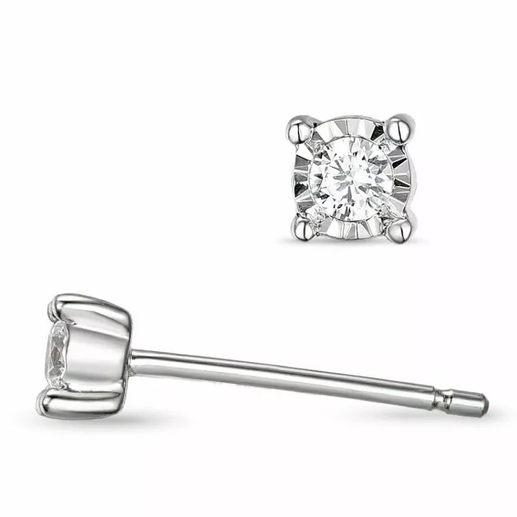 diamant solitaireørestikker i 14 karat hvidguld med diamant