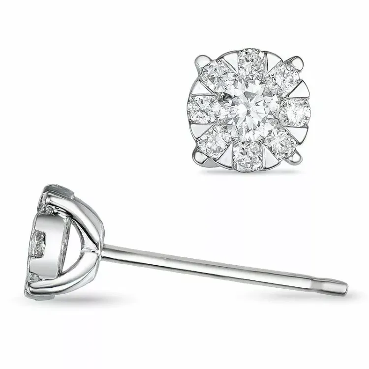 runde ørestikker i 14 karat hvidguld med diamant og diamant