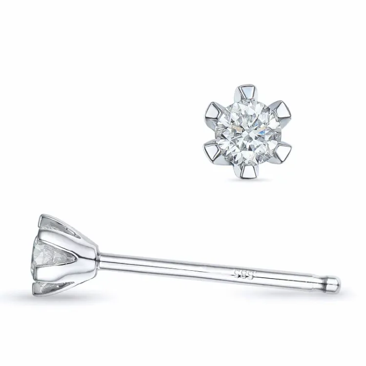 2 x 0,07 ct diamant solitaireørestikker i 14 karat hvidguld med diamant