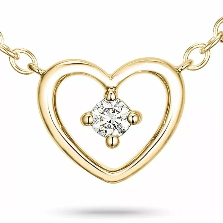 42 cm hjerte diamantvedhæng med halskæde i 14 karat guld 0,05 ct