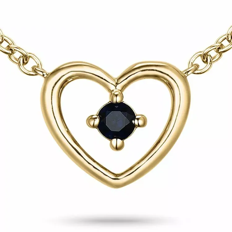 42 cm hjerte safir vedhæng med halskæde i 14 karat guld 0,07 ct